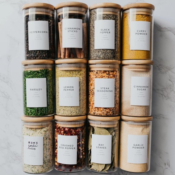 🆕 146 MINIMALIST SPICE JAR LABELS SET - Waterproof Labels ~ White w/ Black Font - Picture 9 of 13